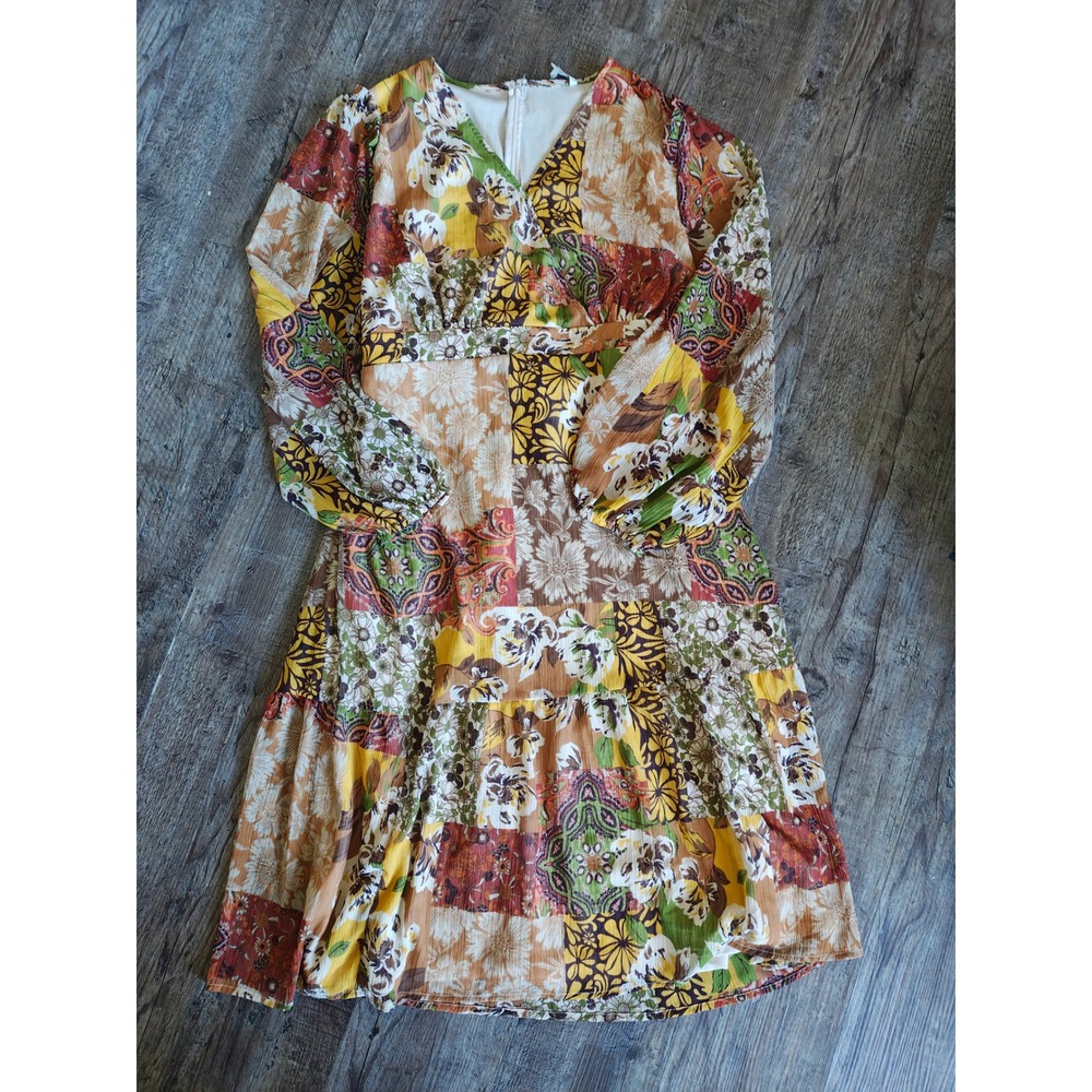 Cato Plus Size 22/24W Patchwork Floral Paisley Midi Dress V-Neck Long Sleeve